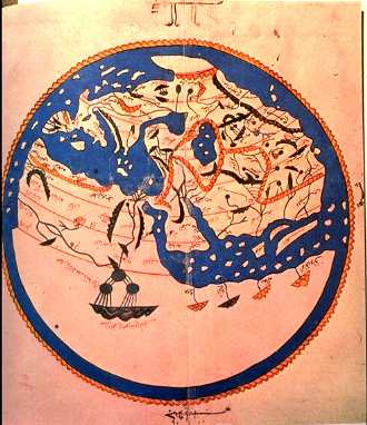 Al-Idrisi Map, turned to show south at the bottom